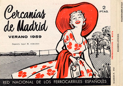 Portada de uno de los primeros horarios de Cercanías de Madrid de 1959.
