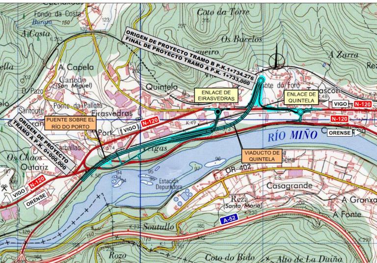 Imagen noticia: Mapa del tramo Eirasvedras – Quintela de la Variante Norte  - Ministerio de Transportes, Movilidad y Agenda Urbana.