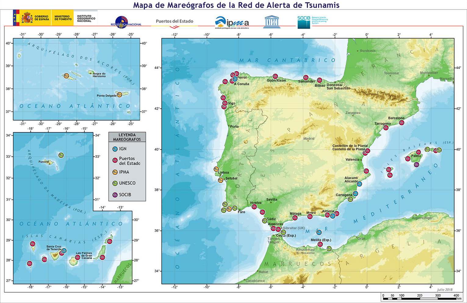 Mapa de Mareógrafos de la Red de Alerta de Tsunamis