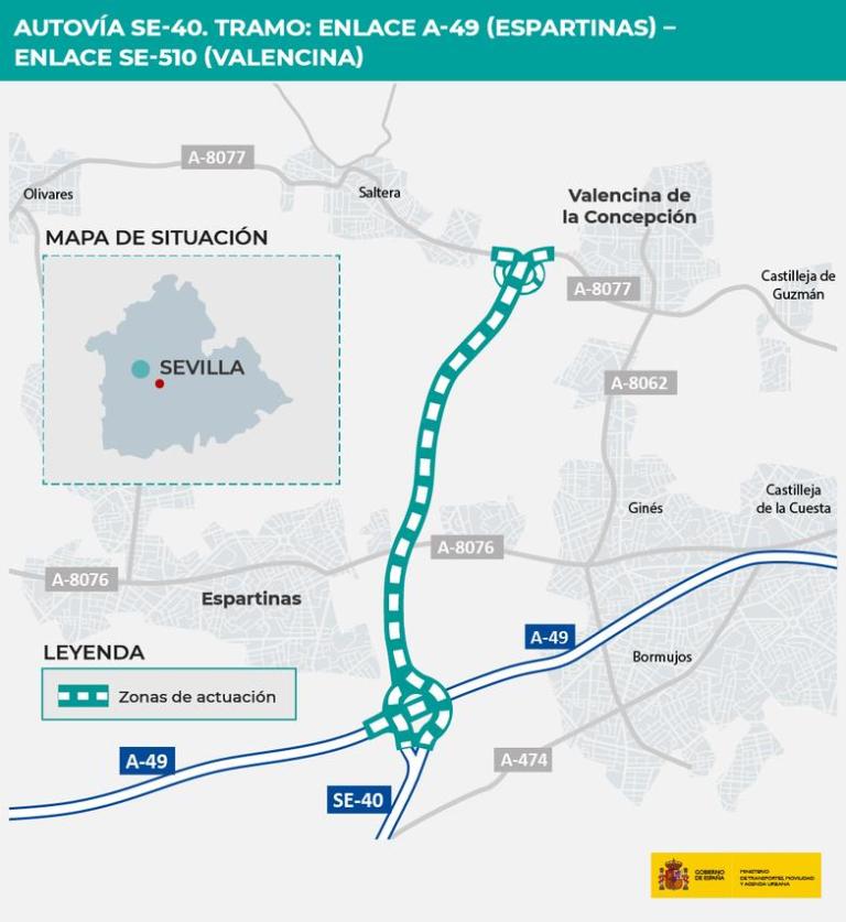 Imagen noticia: Plano SE-40 tramo Espartinas-Valencina - Ministerio de Transportes, Movilidad y Agenda Urbana.