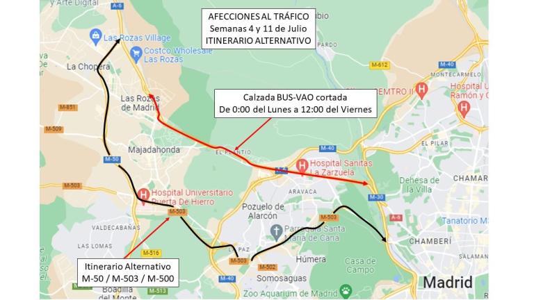Imagen noticia: Itinerario alternativo por el corredor M-50 / M-503 y M-500 - Ministerio de Transportes, Movilidad y Agenda Urbana.