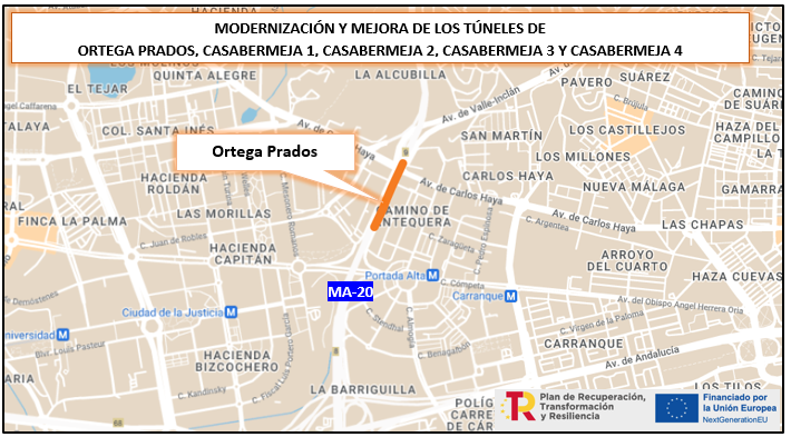 Mapa de los túneles en la MA-20 y A-45 en la provincia de Málaga - Ministerio de Transportes, Movilidad y Agenda Urbana. - Ministerio de Transportes, Movilidad y Agenda Urbana. - Ministerio de Transportes, Movilidad y Agenda Urbana.